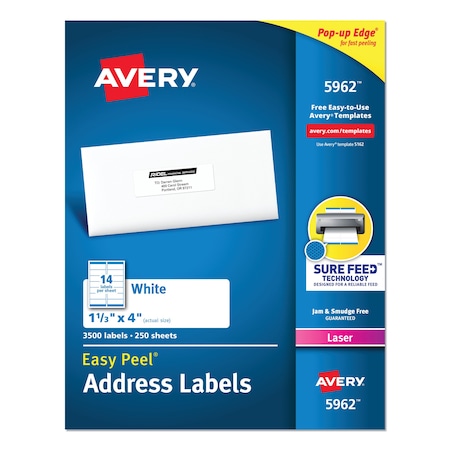 Avery Dennison Address Labels, 1-1/3x4, 14/Sh, PK3500 5962